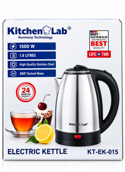 Kitchen Lab KT-EK-015 – Bouilloire Électrique 1.8L 1500W en Acier Inoxydable (Inox).